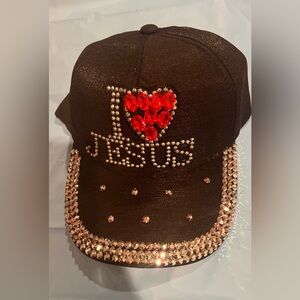 Black Rhinestone 'I Love Jesus' Cap
